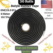 30 Rolls X 19.6Ft 6M Butyl Sealant Rubber Tape Strip Glue Adhesive Car Truck Bus