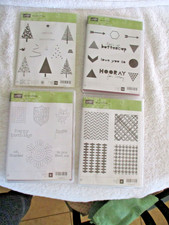 Lot of 4 Stampin'Up Stamp Sets Christmas, Geometrical, Plaid Pattern, Birthday