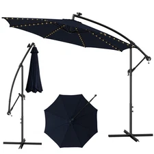 10FT Patio Solar-Lighted 112 LED Cantilever Offset Umbrella Crank Tilt Outdoor