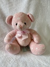 Vintage Russ Berrie Pink Bear Dots Plush Polka Dot Baby Teddy Stuffed Rattle