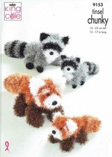 KING COLE 9153 RACOONS TOYS VINTAGE KNITTING PATTERN