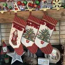 1 C & F Handcrafted Needlepoint Christmas Stocking Tree OR Santa Tassels Maroon