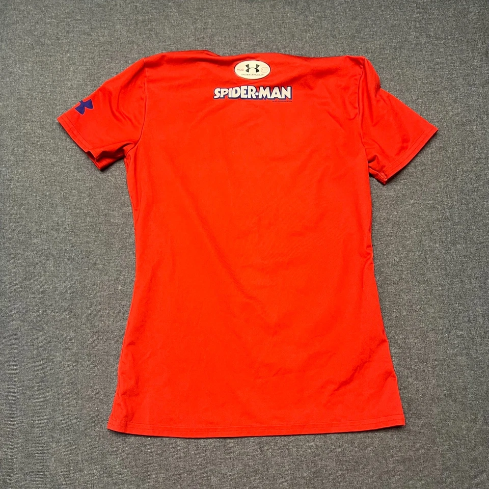 Under Armour HeatGear Youth T-Shirt Size L Red Blue Spider-Man Fitted Marvel Tee - Image 2 of 4