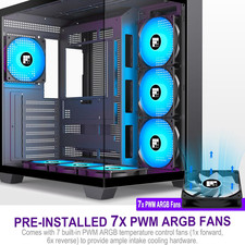 F600 PC Case - Pre-Installed 7 PWM ARGB Fan, ATX Mid-Tower Gaming PC Case, 270° 4
