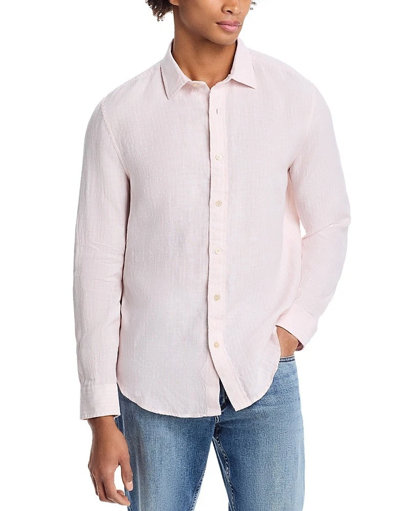 The Men's Store at Bloomingdale's Pencil Stripe Linen Shirt Peach Size L 0932