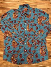 Alan Flusser Mens Paisley Print Long Sleeve Button Down Shirt L Blue Red
