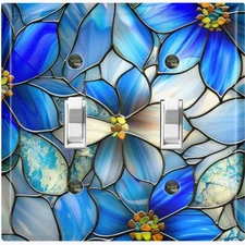 Metal Light Switch Outlet Cover Wall Plate Image of Stained Glass Flowers EGS106