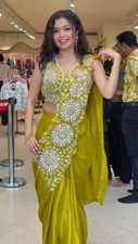 Women Ready Saree Embroidered Faux Georgette Saree Party Wedding Wear Blouse Set