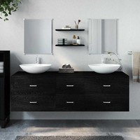 5-Tlg. BadmöBel-Set Schwarz Holzwerkstoff