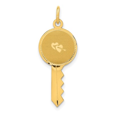 14k Yellow Gold Hearts On Key Charm Pendant