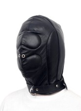Leather Sensory Deprivation Bondage Hood Gimp Face Mask BDSM Head Hood Cosplay