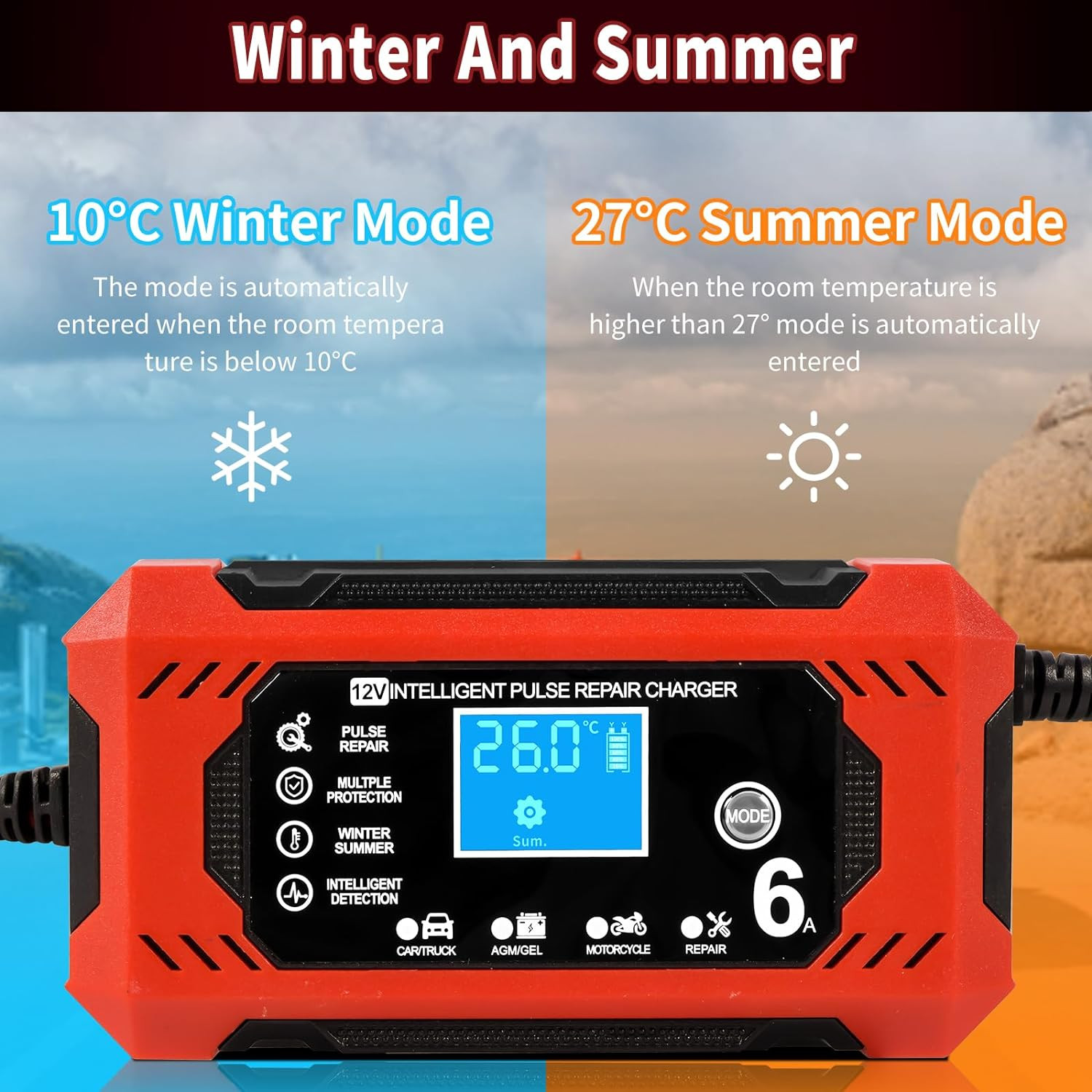 Caricabatterie Auto/moto 6a 12V Mantenitore di Carica Batteria Intelligente - Miniatura 7