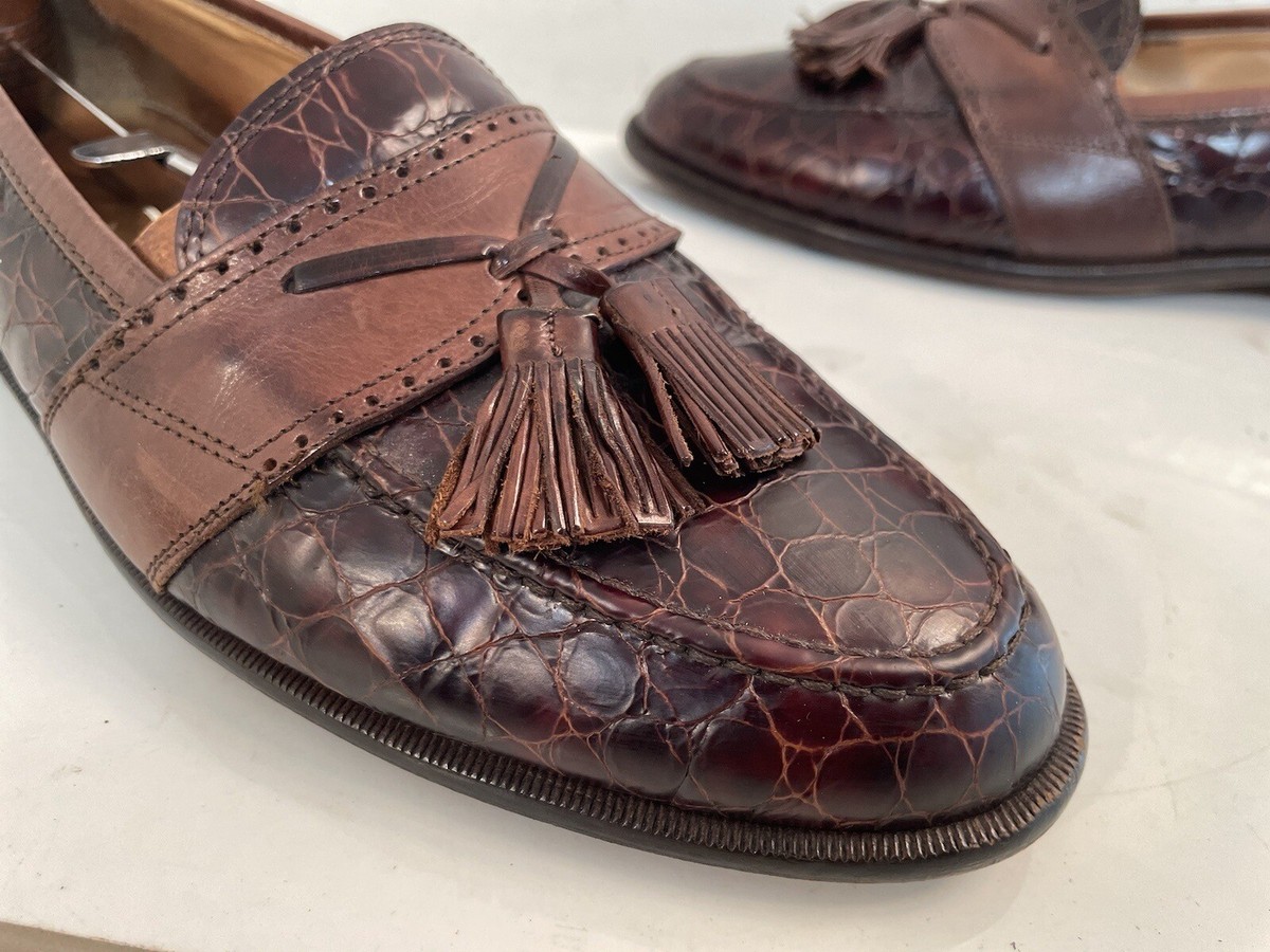 Johnston Murphy Italy Tassel Loafers Brown Croc Print Men's
