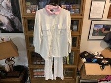 PLAYBOY Pajamas White/Pink WAFFLE W/ButtonUp Shirt Comfy Bottoms SZ M/L S