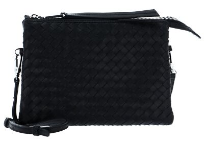 abro Leather Piuma Weaving Crossbody Bag Threefold Tasche Black / Nickel