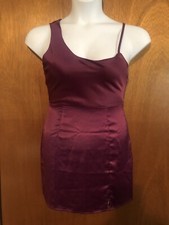 Nastygal Purple Petite Asymmetrical Satin Mini Dress Size UK 6 Us 2
