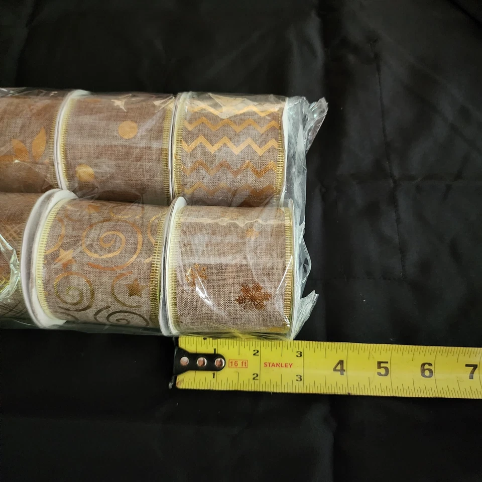 Olyphan Novelties Gold Burlap Ribbons Set Of 6 Christmas Holiday Decorative - Image 4 of 4