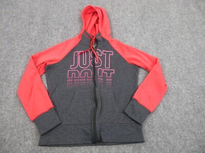 Nike Sweater Womens Adult Medium Gray Red Sweatshirt Logo Full Zip Hoodie  Ladies