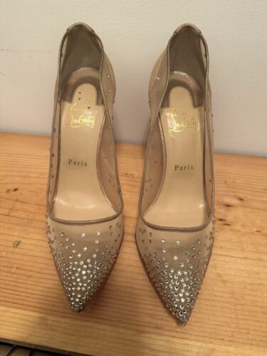 replica Christian Louboutin Follies Strass 70mm Strass Beige Pumps