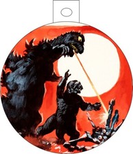 Retro Godzilla & Godzuki 2 Christmas Holiday ornament 3 inches round 2 sided