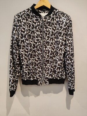 Helene Berman Animal Print Zip Bomber Jacket Size 10 Monochrome 