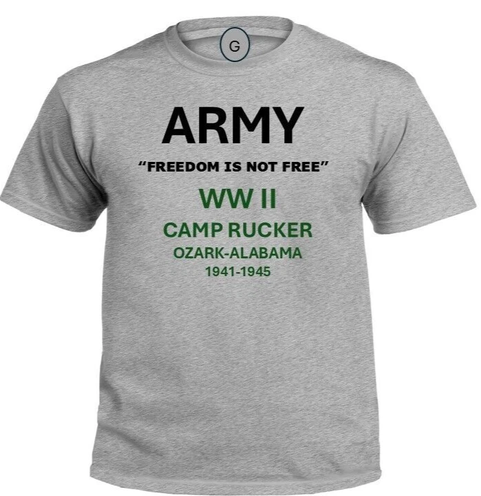 CAMP RUCKER* OZARK-ALABAMA* 1941-1945*WW II*PT SHIRT. OFFICIALLY LICENSED