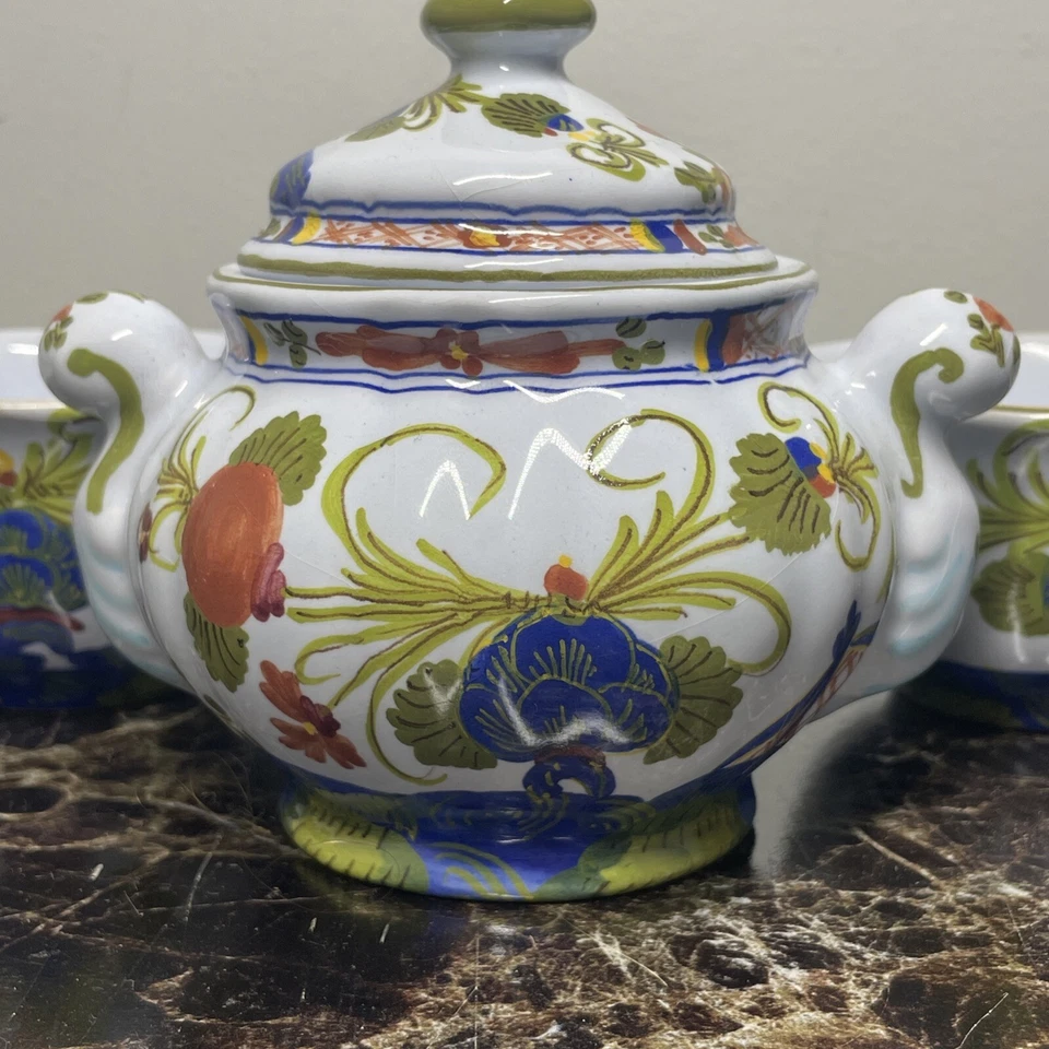 AMM Italia Faenza Garofano Clavel Azul 23018 2 Tazas de té y azucarero Foto 2 de 4
