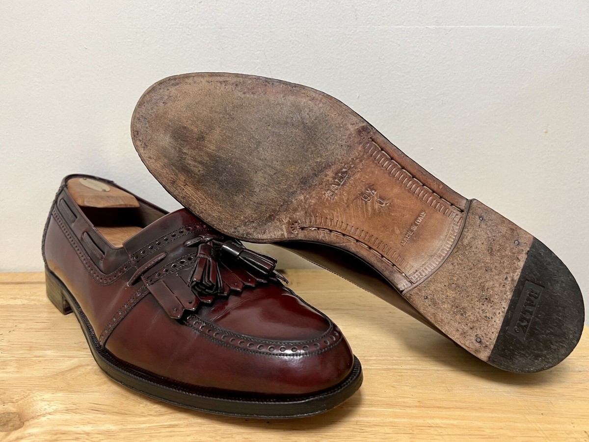 Bally Burgundy Leather Bristol Tassel Loafers Shoes Men Sz 