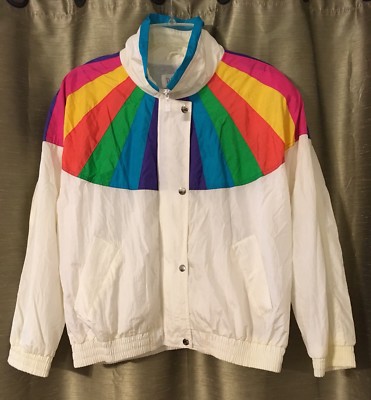 ジャケット・アウター Vintage.80s Standard StripeDockingJacket Vintage 80's White w/Rainbow Stripes Nylon Women's Track