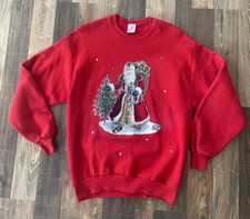 Jerzees Holiday Red Sweatshirt size L Santa Claus Made in USA