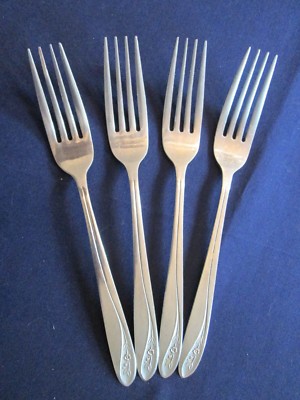 SET 4 DINNER FORKS! Vintage DIXON DELUX stainless: FLORAL SPRAY pattern: LOVELY