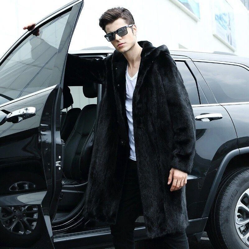 Abrigo de terciopelo de piel de visón cortavientos juvenil formal elegante de lujo para hombre Foto 4 de 4
