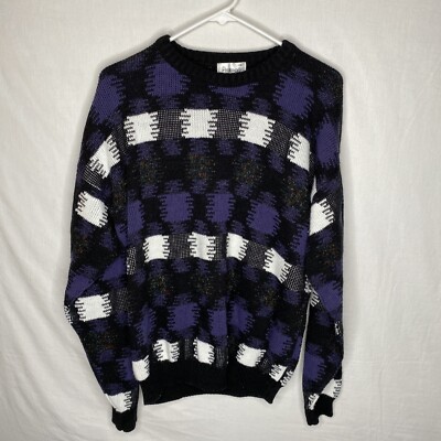 ProtegeTag Sweater Men’s Size Medium Crewneck Black White Purple USA