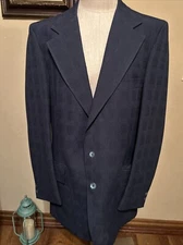 Curlee Mens 1970s Vintage Blazer Sport Coat Jacket Blue 42?44 FREE TIE EUC (A12