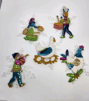 *READ* Vintage Lee Wards Felt Sequin Kit 5 Ornaments 12 Days Of Christmas Snow