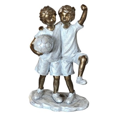 Formano Two Young Boys Hugging & Holding Soccer Ball Sculpture 3.75'' x 6.5'' 