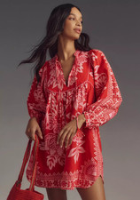 💕$210 FARM RIO FLORA TAPESTRY RED LONG SLEEVE MINI DRESS SZ LARGE NEW  LAST ONE