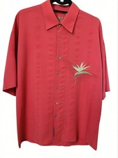 Bamboo Cay Men's Size XL Crescent Bird of Paradise Red Embroidered Camp Shirt