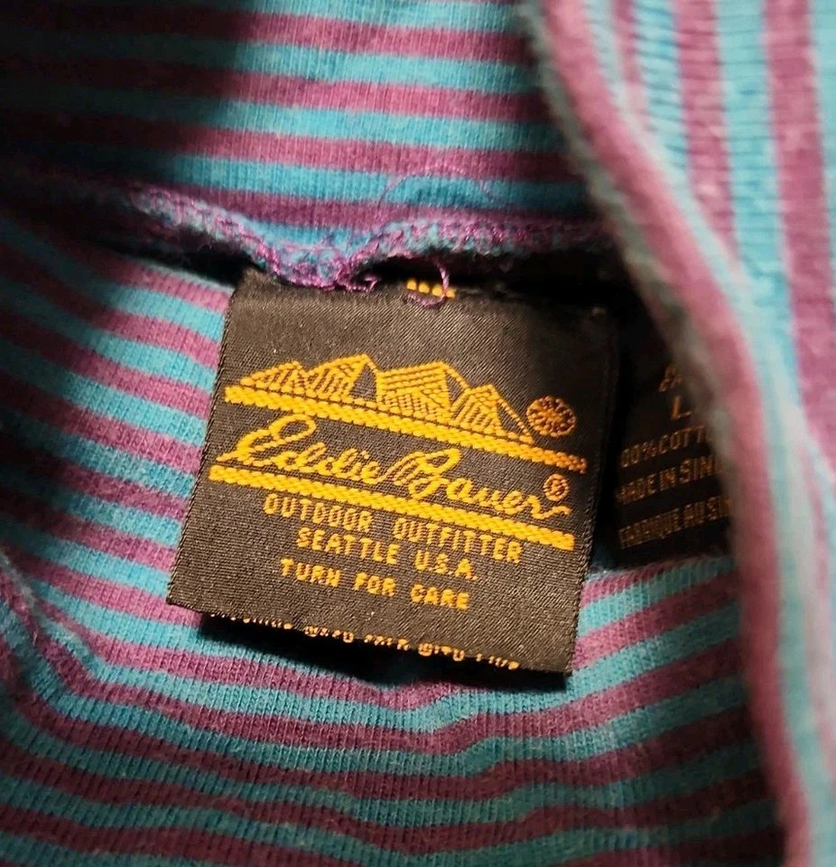 Винтажная хлопковая водолазка в полоску 80-х Eddie Bauer — сделано в Сингапуре — - Изображение 3 из 4