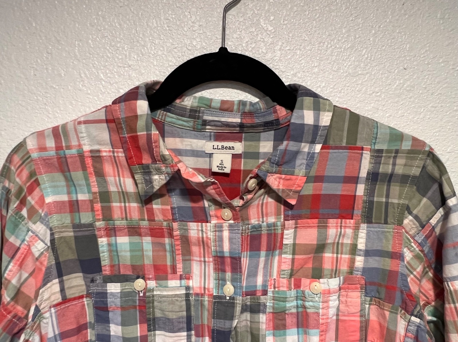 LL Bean Madras Plaid Patchwork Roll Tab Womens Bu… - image 3