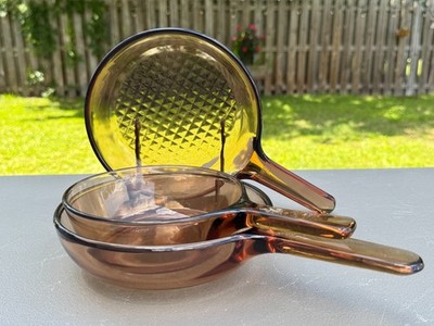 3-Piece Vision Corning Amber Glass Cookware Set: @2x Skillet 7'' + 0.5L Saucepan