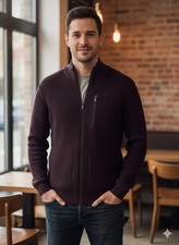 Banana Republic men  s dark brown knit zip front sweater size XL