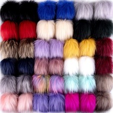 40 Pieces Faux Fur Pom Pom for Hats Fluffy Balls with Elastic for Scarves Glo