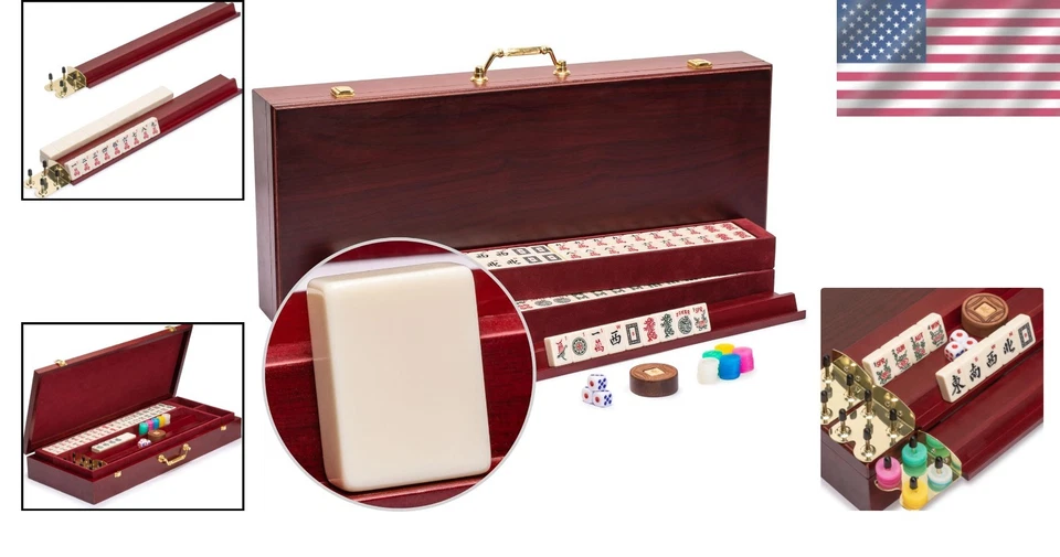 American Mahjong Set - Classic Edition with 166 Tiles & Vintage Rosewood Case - Image 2 of 4