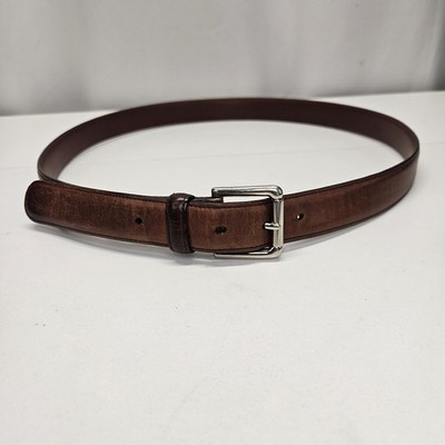 Cole Haan Belt Mens 40 Brown Leather Distressed Western Belt Brass Buckle