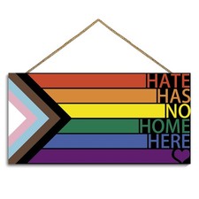 LGBT Rainbow Sign Front Door 11.8 6 Inch, rainbow-hate has no home here