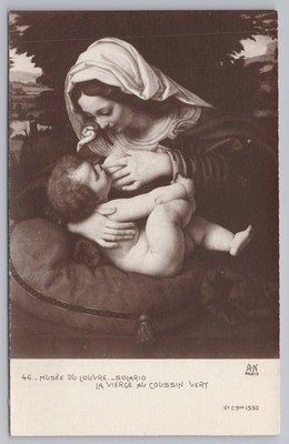 Vintage Musée du Louvre La Vierge au Coussin Vert Postcard France