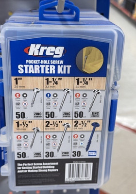 Kreg SK04 Pocket-Hole Screws Starter Kit 240ct Zinc Coated Steel Square Drive