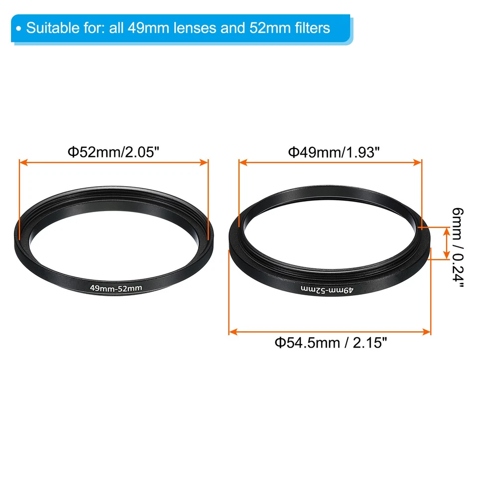 2pcs49mm-52mm Metal Step Up Ring Camera Lens Filter Adapter Ring Black - Image 3 of 4
