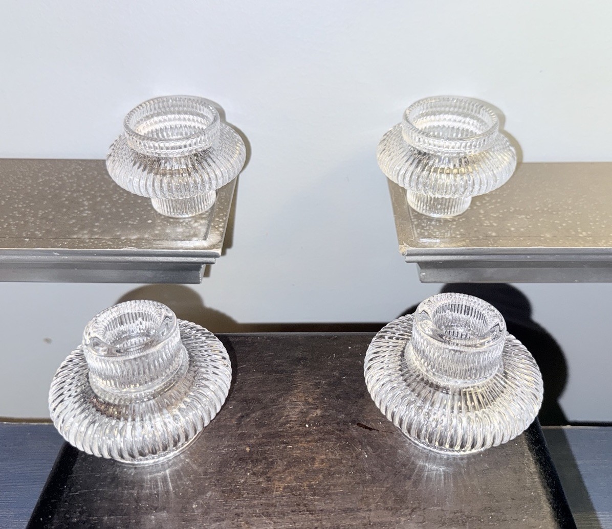 4 Pcs Glass Candle Holder-Reversible-Taper/Votive Stand-Clea